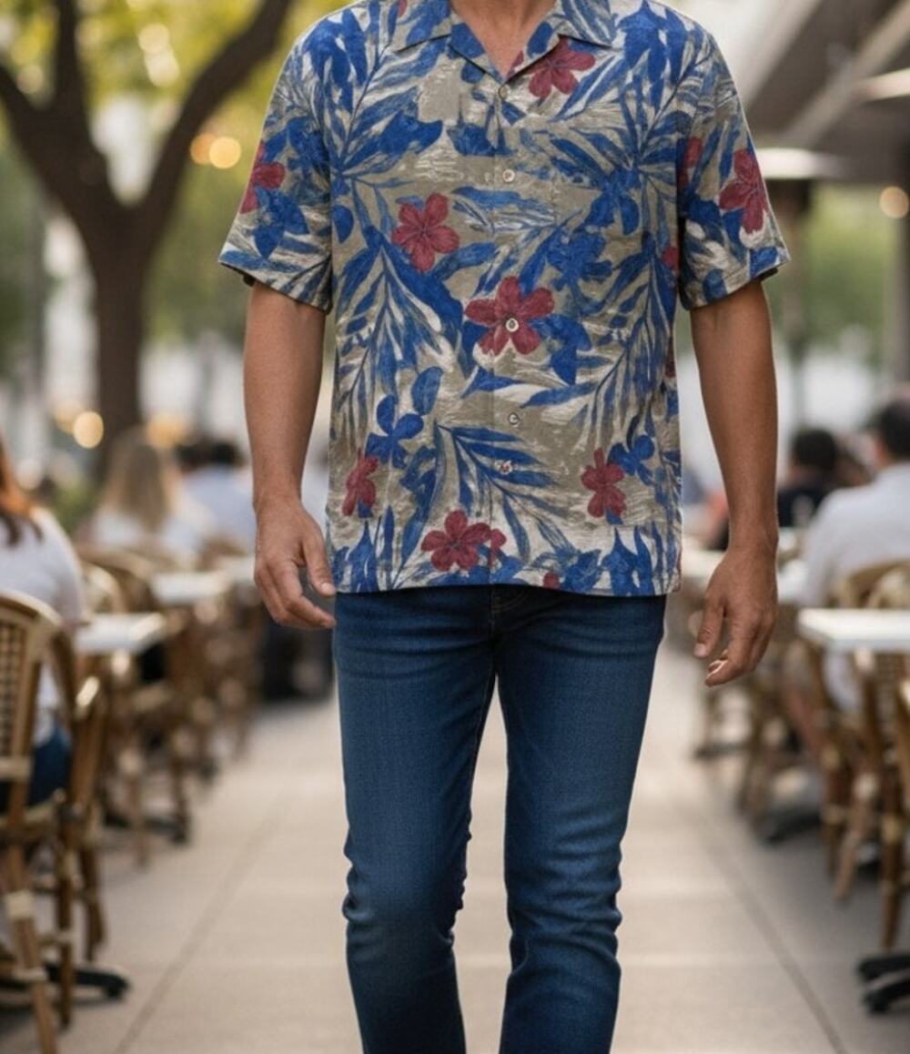 Caribbean Silk Blend Button Up Shirt Men's Size Medium Short Sleeve